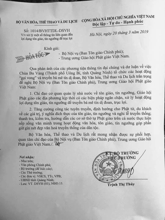 Công văn số 1013/BVHTTDL-DSVH ngày 20.3.2019 gửi UBND tỉnh Quảng Ninh Công văn số 1013/BVHTTDL-DSVH ngày 20.3.2019 gửi UBND tỉnh Quảng Ninh