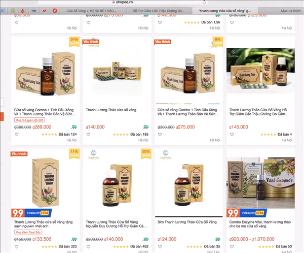 Bộ sản phẩm Thanh Lương Thảo, Thiệt Thanh Thảo và tinh dầu Cửa Sổ Vàng bán rất nhiều trên Shopee.