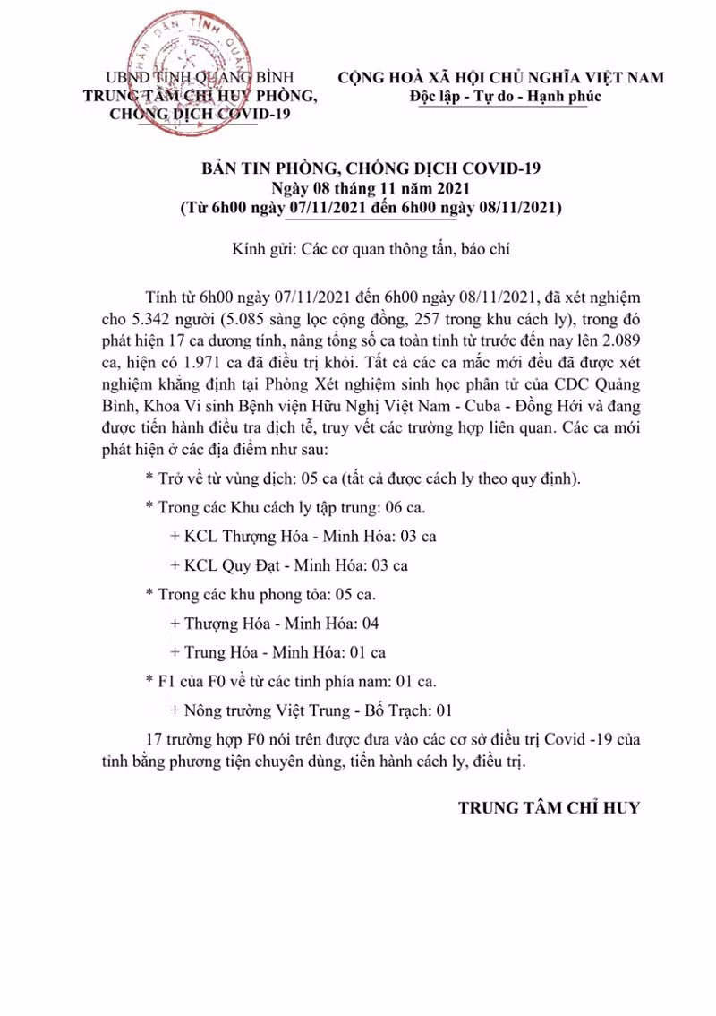 Quảng Bình: Thêm 17 ca mắc Covid-19, 5 ca trở về từ vùng dịch ảnh 1