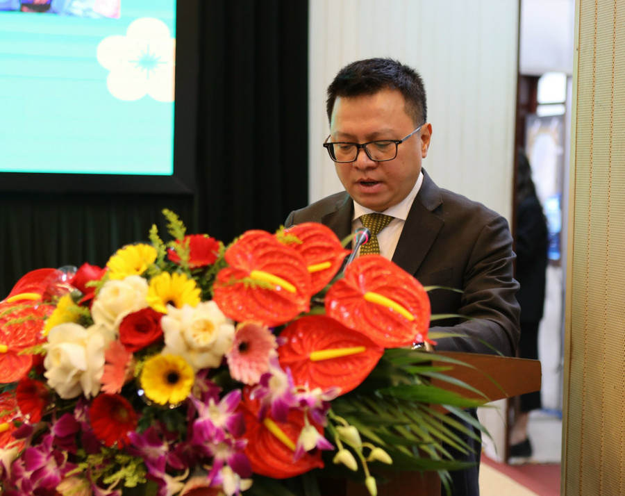 Tổng Biên tập Báo Nhân Dân- Lê Quốc Minh phát biểu tại buổi lễ (Ảnh: Quỳnh Anh)