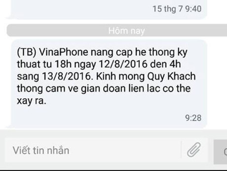 Tối nay, mạng VinaPhone có thể bị gián đoạn do nâng cấp hệ thống - Ảnh 1 Toi nay, mang VinaPhone co the bi gian doan do nang cap he thong - Anh 1