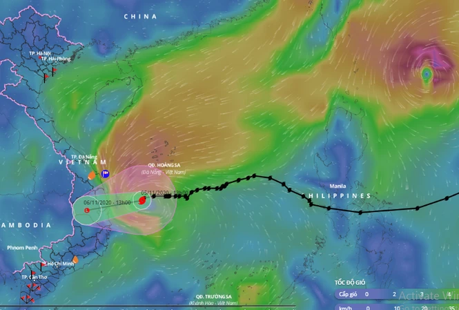 Vị trí và đường đi của bão số 10.