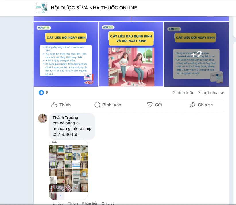 Các tài khoản quảng cáo thuốc online xuất hiện 'nhan nhản' trên nhiều hội, nhóm. Ảnh chụp màn hình