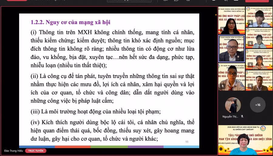 Chương trình hưởng ứng "Ngày Pháp luật Việt Nam năm 2021" được Trường THCS Đông La tổ chức bằng hình thức trực tuyến.