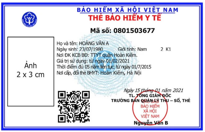 Mặt trước mẫu thẻ bảo hiểm y tế mới sắp ban hành. Ảnh: BHXH.