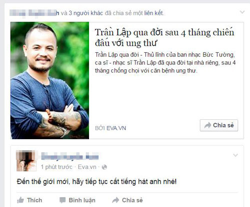 Cộng đồng mạng thương tiếc để tang ca sĩ Trần Lập ảnh 3 cong dong mang thuong tiec de tang ca si tran lap - 3