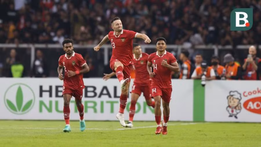 Cầu thủ Indonesia ăn mừng bàn mở tỷ số ở phút 49.
