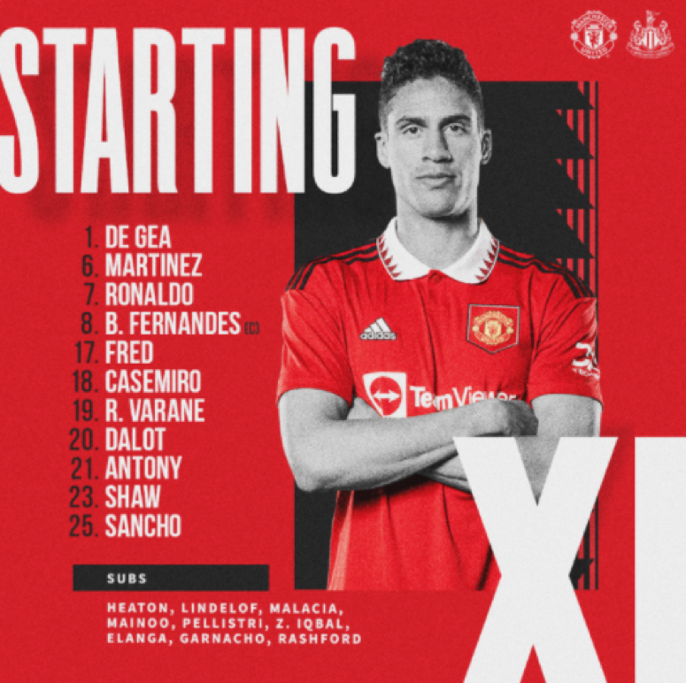 Đội hình ra sân của Man Utd khi tiếp Newcastle.