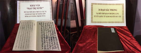 Tư liệu tại cuộc trưng bày chuyên đề về Tế tửu Nguyễn Duy Thì.