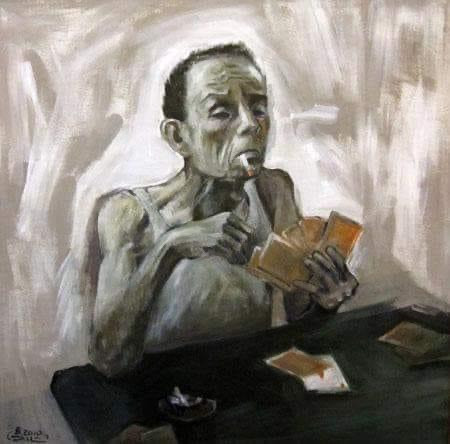 Bức tranh chân dung NSƯT Văn Hiệp của họa sĩ, NSND Doãn Châu.