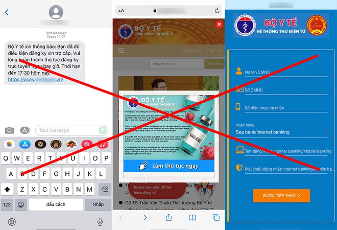 Trang giả mạo được Bộ Y tế cảnh báo.