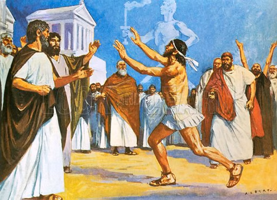 Tranh mô tả người chạy bộ đưa tin chiến thắng từ Marathon về Athens.