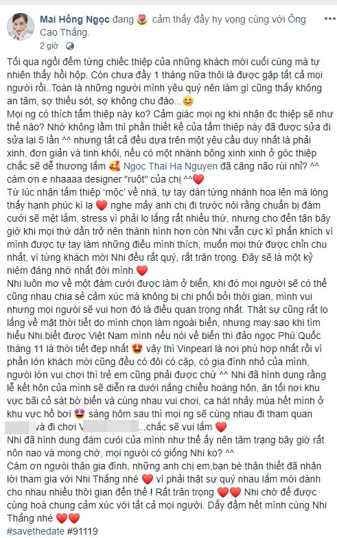 Viết thiệp mời, Đông Nhi trải lòng về hạnh phúc của cô dâu tương lai ảnh 2 Bài viết được Đông Nhi chia sẻ trên trang cá nhân.