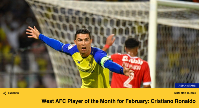 Ronaldo được AFC vinh danh hôm 6/3. Ronaldo được AFC vinh danh hôm 6/3.