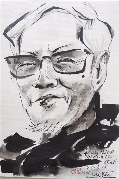 Chân dung đạo diễn - họa sĩ Ngô Mạnh Lân qua nét vẽ của họa sĩ Hà Bắc.