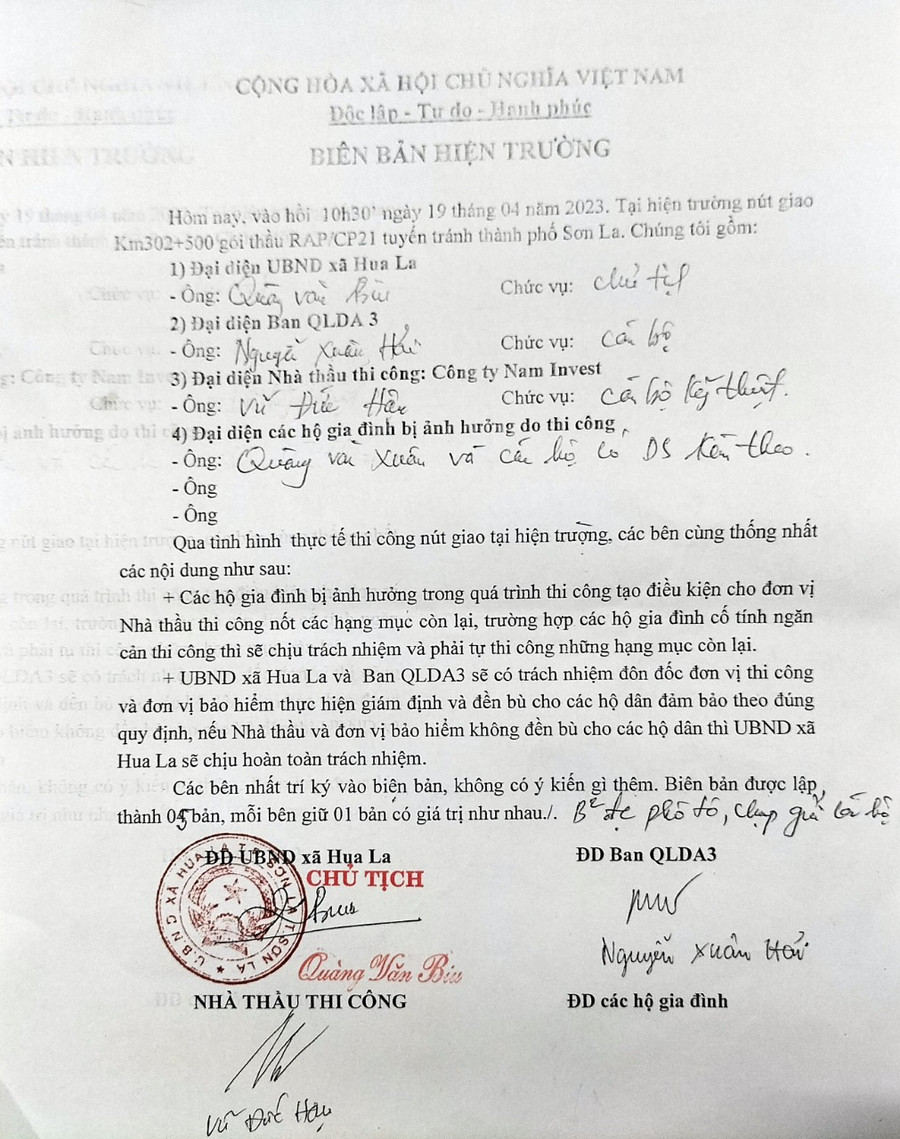 Biên bản hiện trường được lập hôm 19/4.