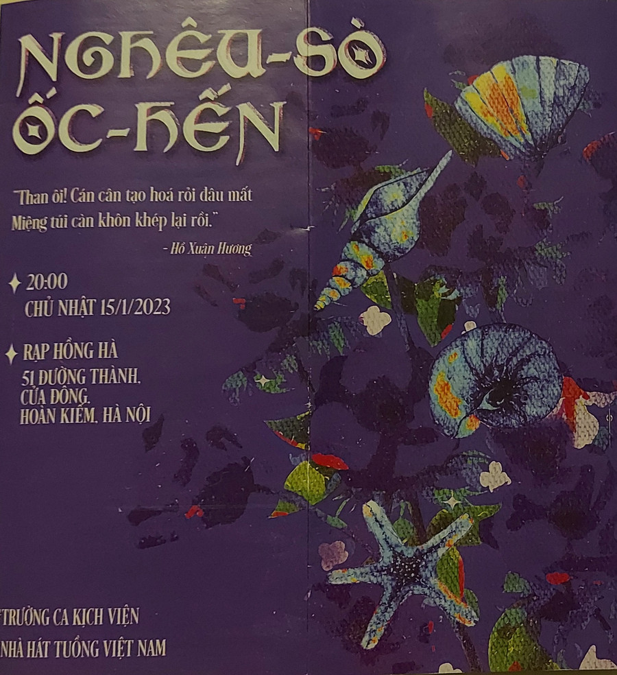 Thiết kế tờ rơi ấn tượng, hợp gu khán giả trẻ cho vở tuồng hài &apos;Nghêu - Sò - Ốc - Hến&apos;. Ảnh: Bình Thanh