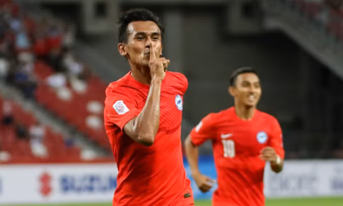 Adam Swandi mừng bàn mở tỷ số trận thắng Timor Leste 2-0.