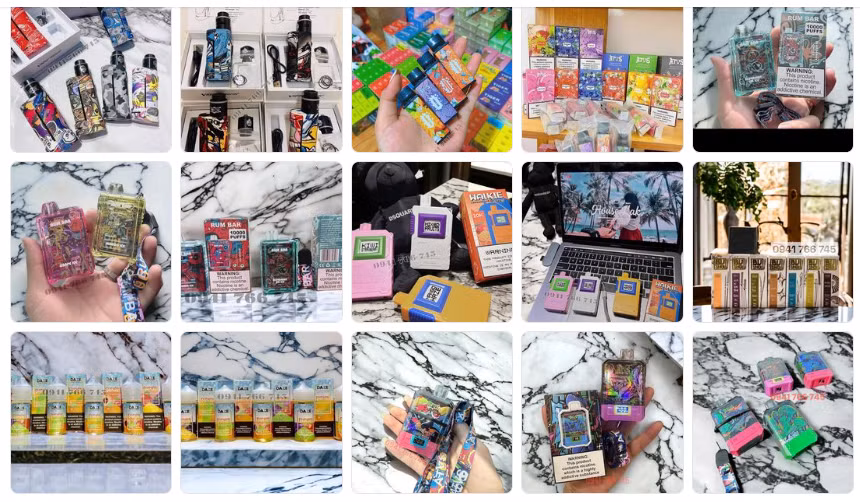 Nhiều trang Facebook quảng cáo về sản phẩm thuốc lá điện tử với nhiều mẫu mã.