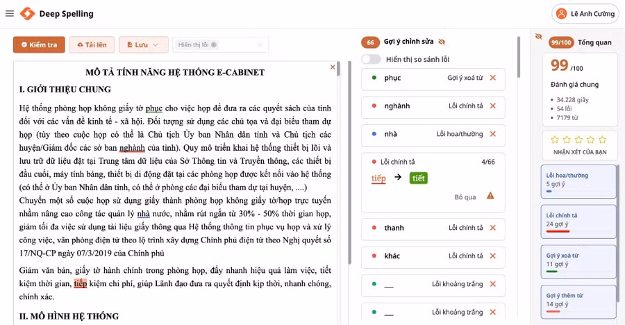 Giao diện hệ thống Deep Spelling.