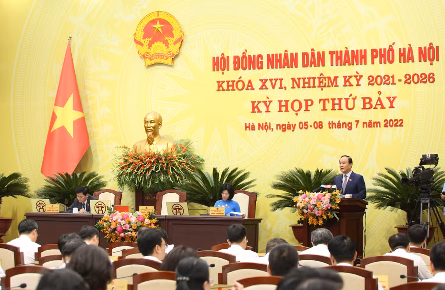 Quang cảnh kỳ họp HĐND TP Hà Nội chiều 7/7.