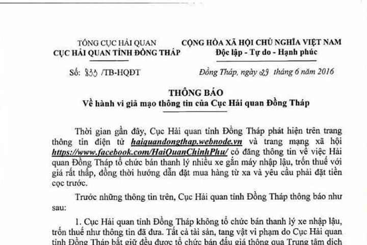 Cảnh báo lừa đảo thanh lý xe trốn thuế trên facebook