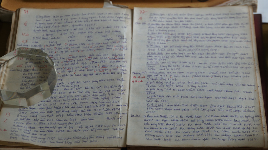 Cuốn sổ tay với lối viết chữ con kiến của cụ Nguyễn Đình Tư. Ảnh: Mạnh Tùng