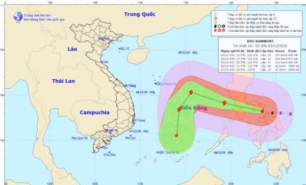 Dự báo đường đi của bão Kammuri