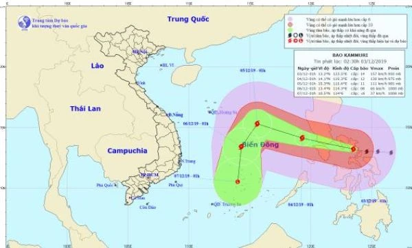 Dự báo đường đi của bão Kammuri