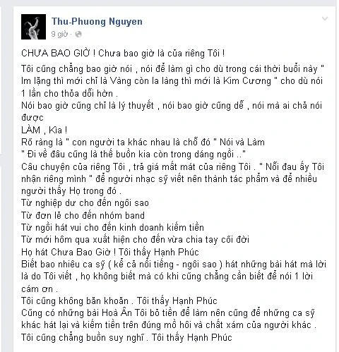 Thu Phương và Tuấn Hưng "choảng" nhau trên facebook