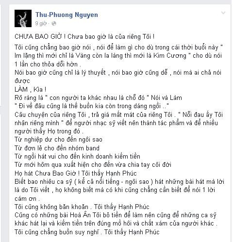 Thu Phương và Tuấn Hưng "choảng" nhau trên facebook ảnh 1 Thu Phương và Tuấn Hưng "choảng" nhau trên facebook ảnh 1