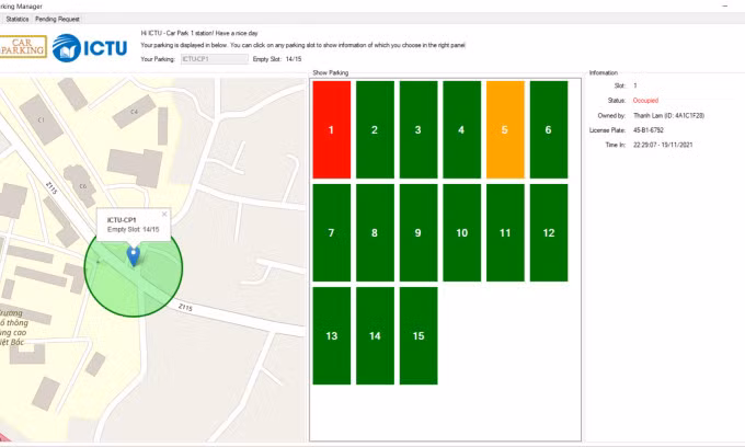 Hình ảnh thể hiện bãi đỗ xe còn bao nhiêu chỗ trống.