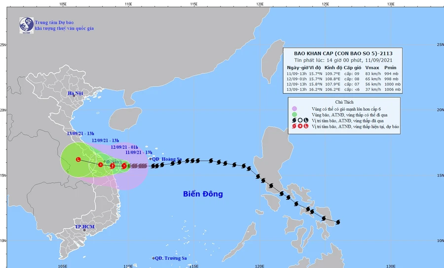 Sáng 12/9, bão số 5 sẽ đổ bộ các tỉnh Trung Trung Bộ