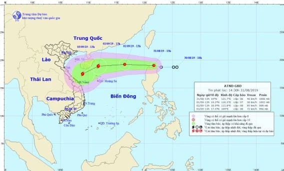 Trưa mai, áp thấp nhiệt đới cách quần đảo Hoàng Sa khoảng 500 km