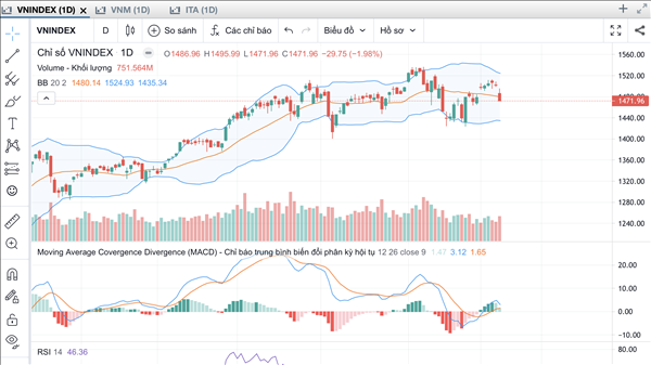 Vnindex rơi 30 điểm do nhóm cổ phiếu vốn hoá lớn đồng loạt giảm giá.