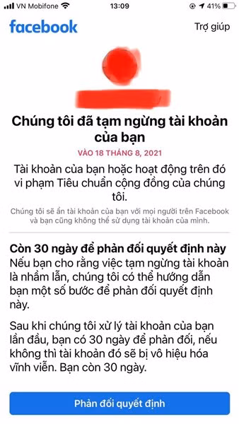 Một Facebook bị khóa vì lỡ chia sẻ video nhạy cảm.