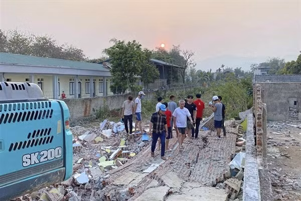 Hiện trường khu dự án tái định cư nơi xảy ra vụ đổ tường khiến ông N.V.K (SN 1968) tử vong hôm 13/3.