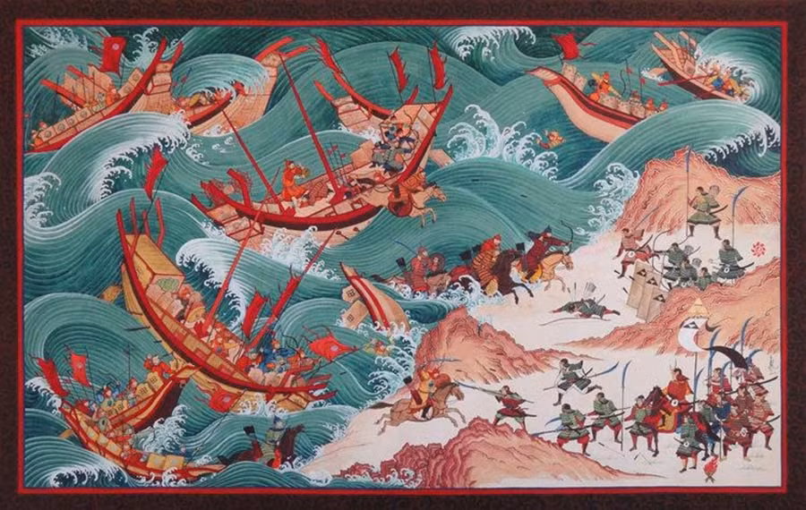 Quân Mông Cổ với lực lượng hùng hậu hai lần xâm lược Nhật Bản.