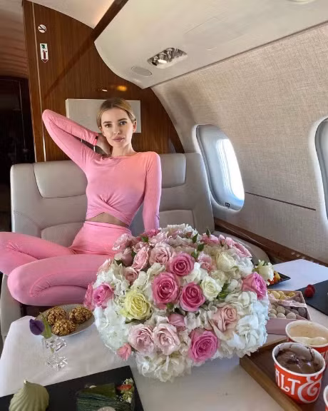  Bó hoa yêu kiều khoe sắc xuất hiện trên máy bay tư nhân của một tiểu thư giàu có.