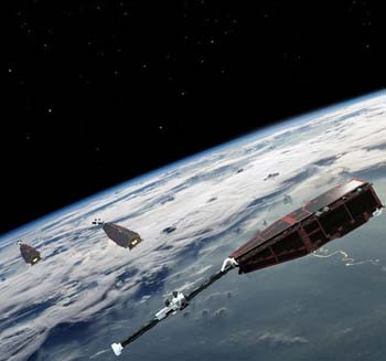Ba vệ tinh đo từ quyển của ESA. Ảnh: ESA Swarm-Satellites-307987-6971-1435289588.