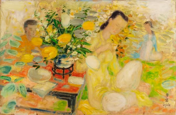 Tác phẩm 'L'heure du thé en famille' (Bữa trà gia đình) - Lê Phổ, có giá khởi điểm 127.000 đến 190.000 USD (từ 3 - 5 tỉ đồng).