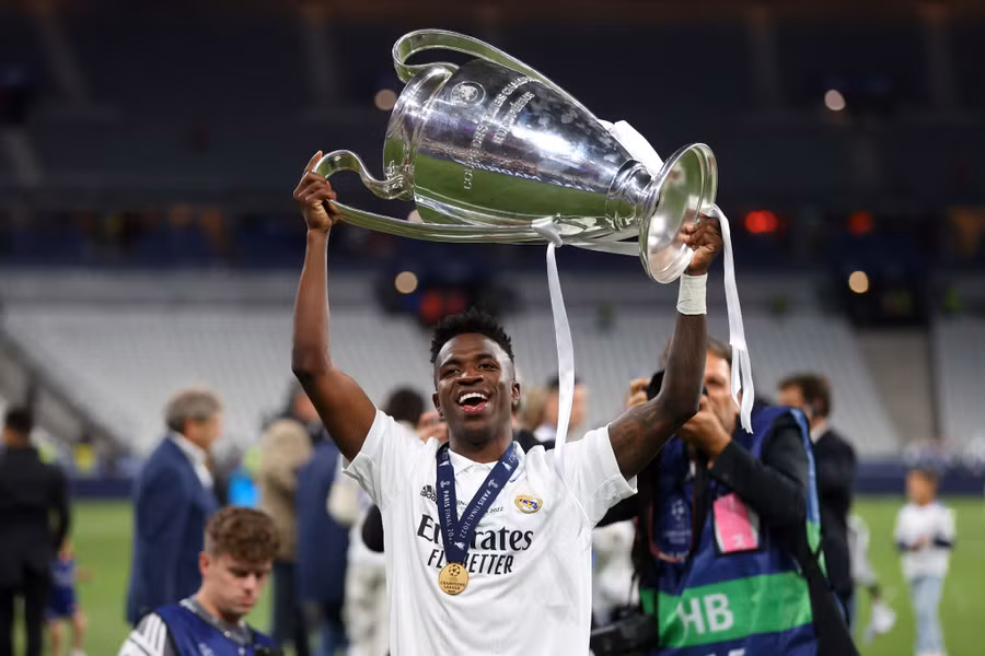 Tiền đạo Vinicius ăn mừng chức vô địch Champions League 2022. Ảnh minh họa: INT