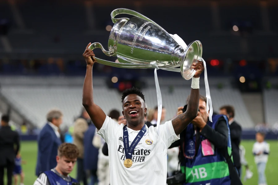 Tiền đạo Vinicius ăn mừng chức vô địch Champions League 2022. Ảnh minh họa: INT