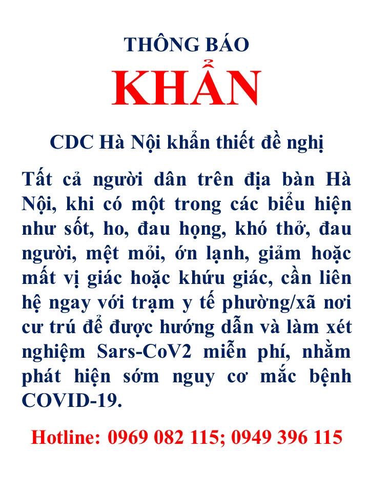 Hà Nội khẩn thiết đề nghị người dân có biểu hiện ho, sốt liên hệ ngay cơ sở y tế ảnh 1 Hà Nội khẩn thiết đề nghị người dân có biểu hiện ho, sốt liên hệ ngay cơ sở y tế ảnh 1