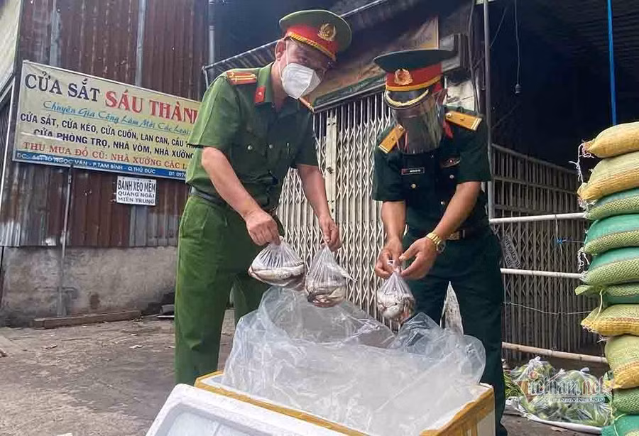 Bộ đội, công an đi chợ hộ cho người dân TP Hồ Chí Minh. Tại cấp xã, phường sẽ tổ chức các mô hình chăm lo cho người dân, bộ đội, chiến sĩ cơ động sẽ cùng các đoàn thể địa phương tổ chức đi chợ hộ cho người dân. Nguồn: VNN.