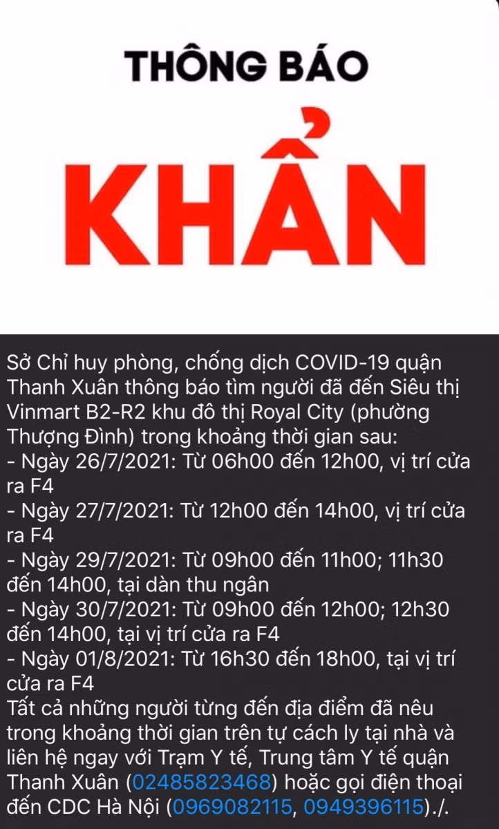 Hà Nội tìm người đến Siêu thị Vinmart B2-R2, khu đô thị Royal City ảnh 1