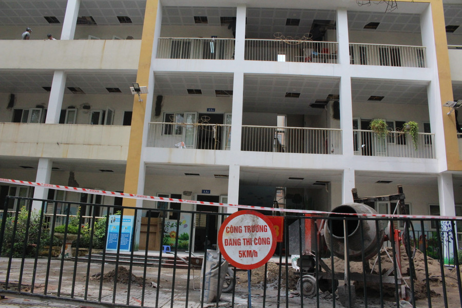 Một góc khu vực đang thi công dự án tại Trường Tiểu học Vũ Xuân Thiều.