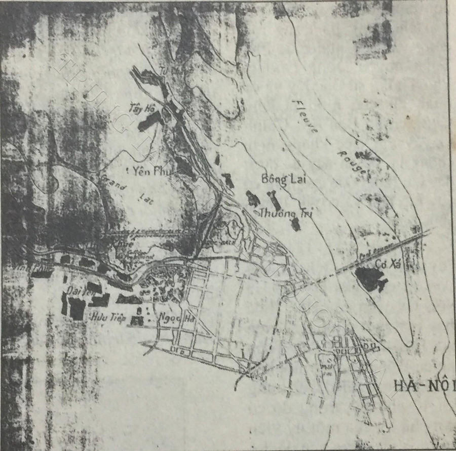 Bản đồ tỷ lệ 1/25.000 con đê dự định xây ngăn cách hồ Tây và hồ Trúc Bạch trong hồ sơ số 78.693 tại Trung tâm Lưu trữ quốc gia I.