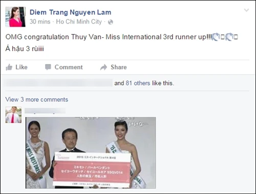 Dân mạng “sôi sục” với thành tích Á hậu 3 của Thúy Vân tại Hoa hậu Quốc tế 2015