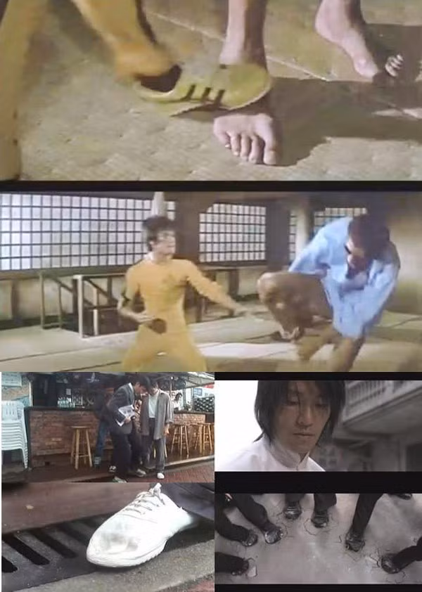 Cảnh Lý Tiểu Long dùng động tác đạp chân đối thủ cao 2m18 trong phim Tử vong du hí được Châu Tinh Trì tái hiện ở tác phẩm Tuyệt đỉnh kungfu.